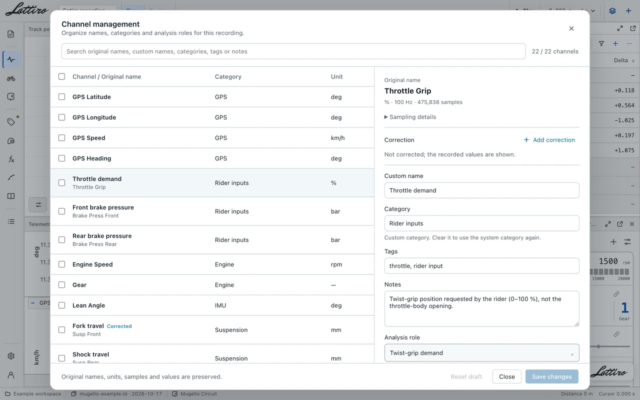 Channel management: names, categories, notes and roles