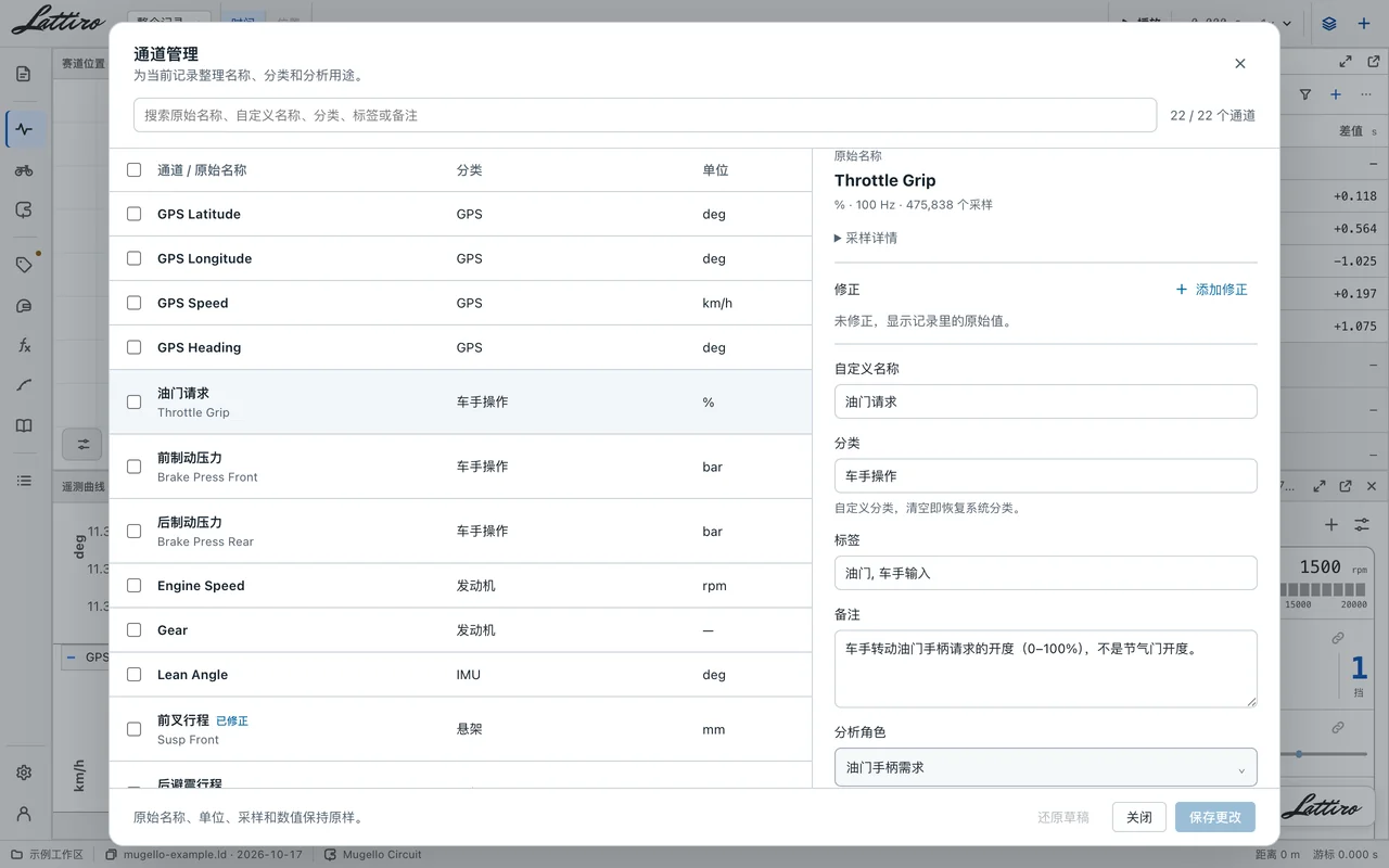 通道管理：名称、分类、备注与分析角色