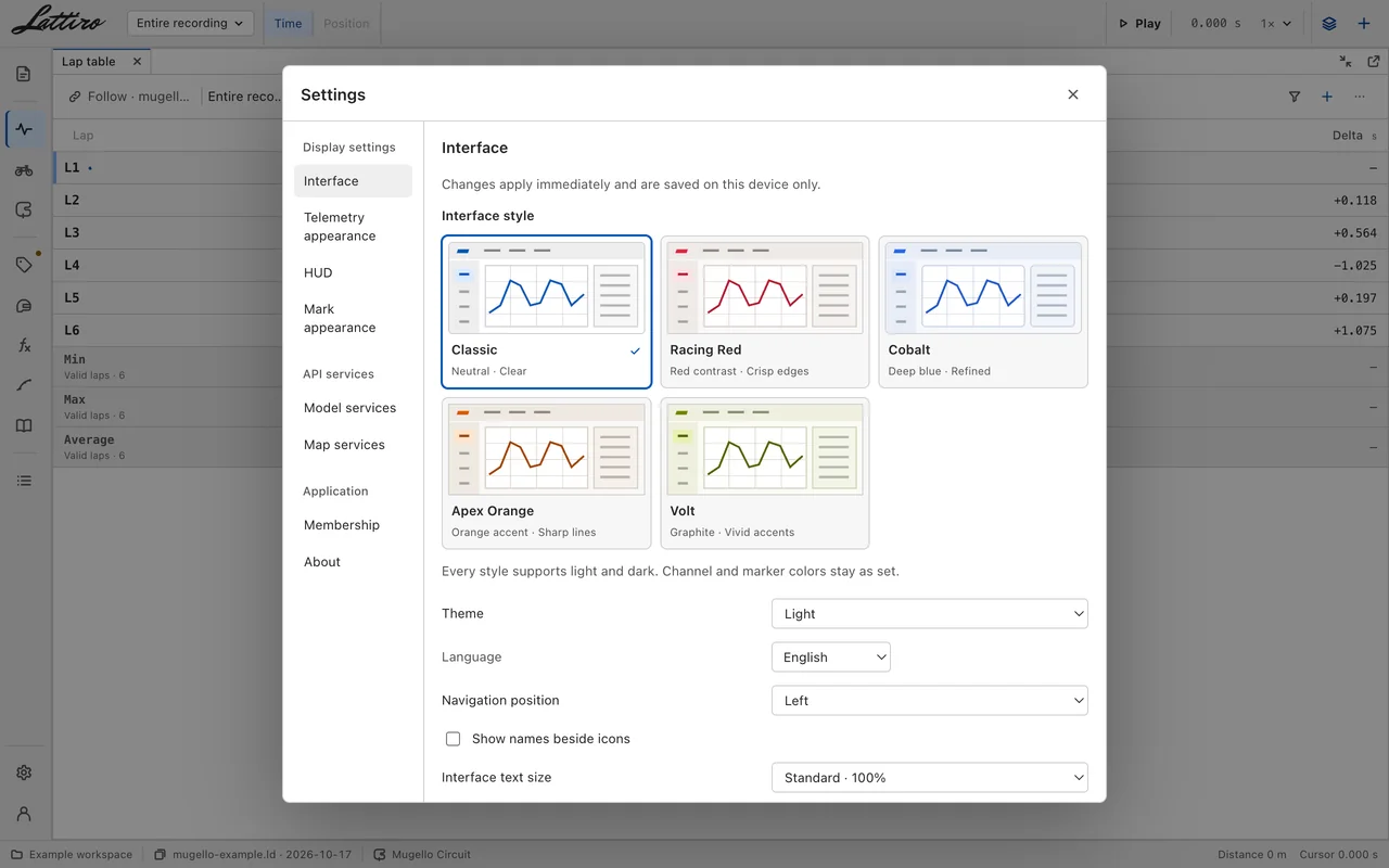 Settings: theme and display options